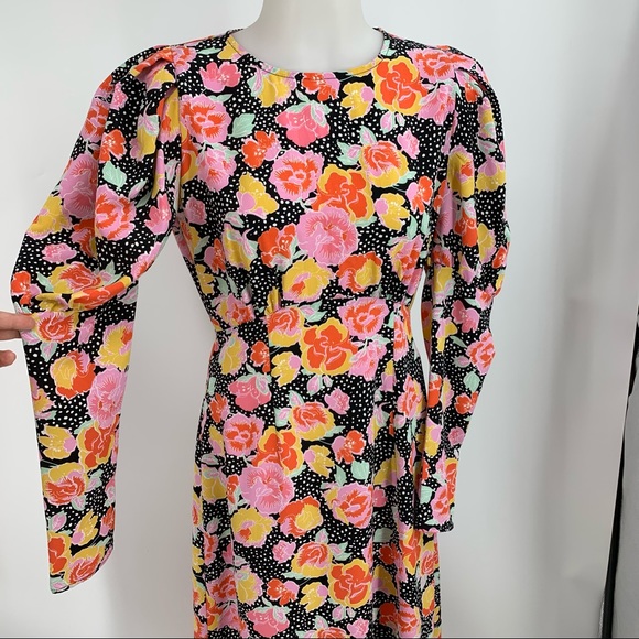 Topshop Multicolor Puff Sleeve Floral Midi Dress - Picture 5 of 16